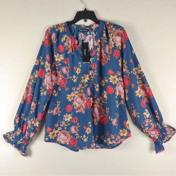 Tolani Amity Rose Floral Top Long Sleeves Boho Blouse Woven Size Small - Picture 1 of 10